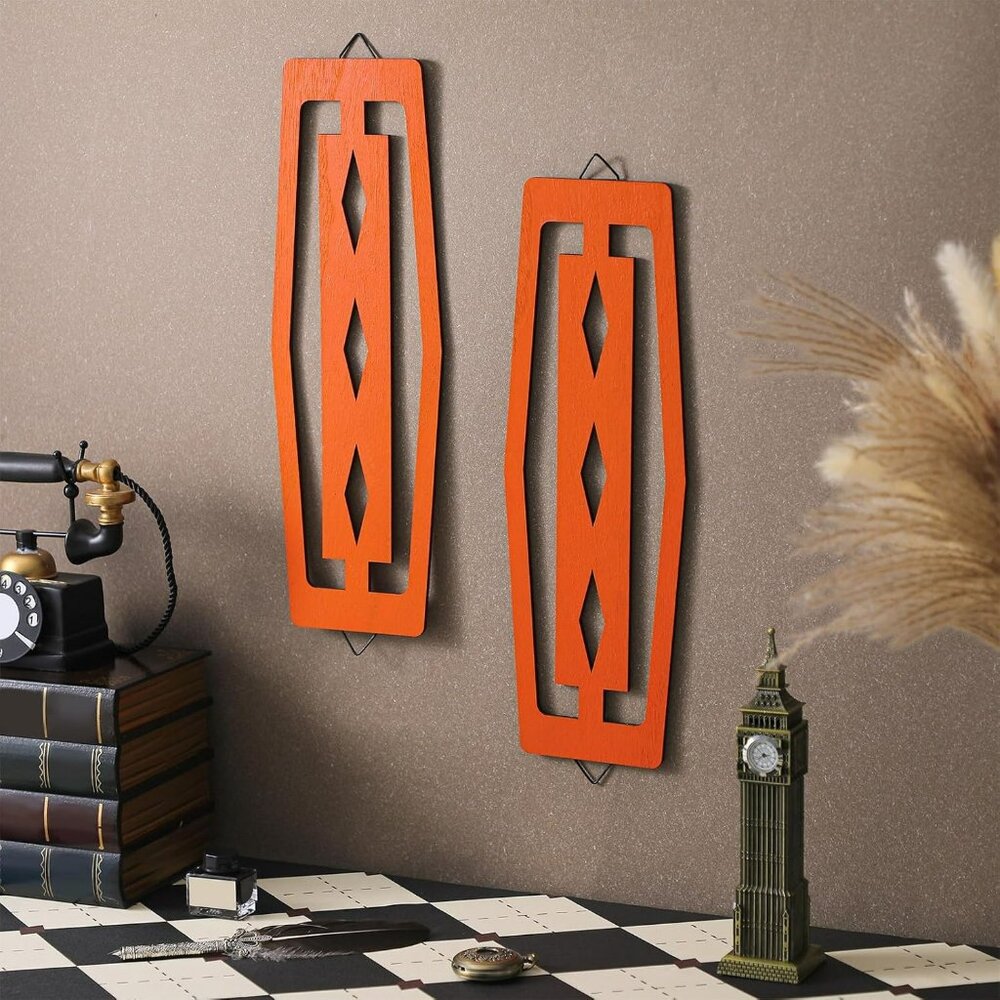 Pair of Mid‎ Century Modern Wall Decor Panels Geometric Abstract Look